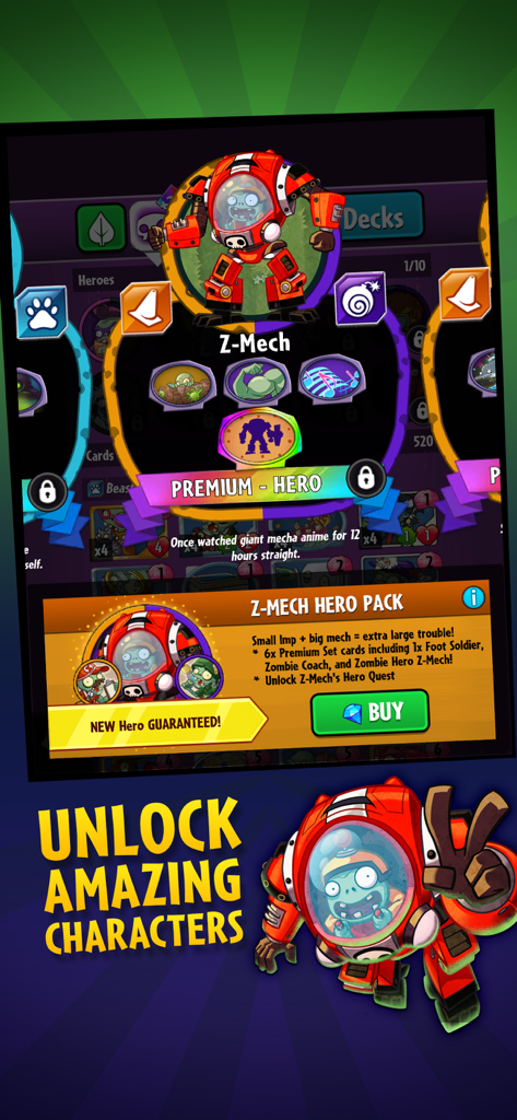 Plants vs. Zombies™ Heroes - Z-Mech hero character unlock screen in Plants vs. Zombies Heroes