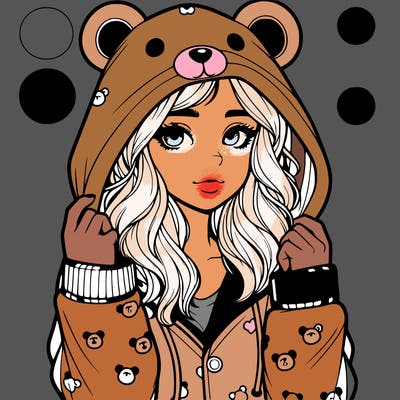 realistic girl in a animal pjs hoodie