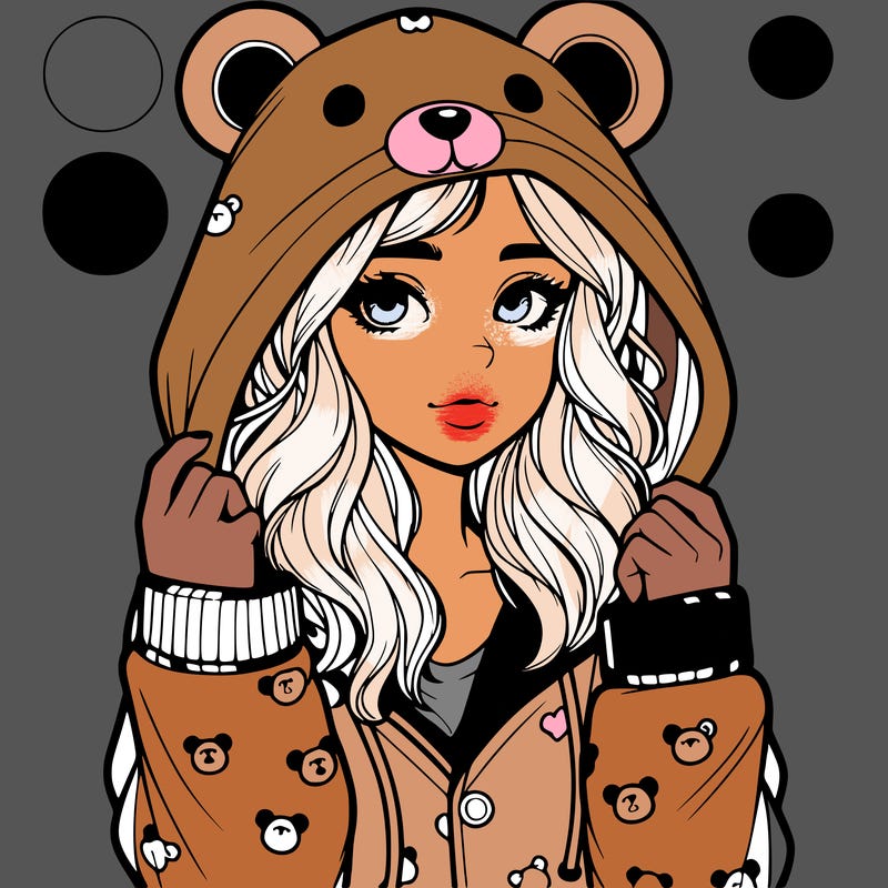 realistic girl in a animal pjs hoodie