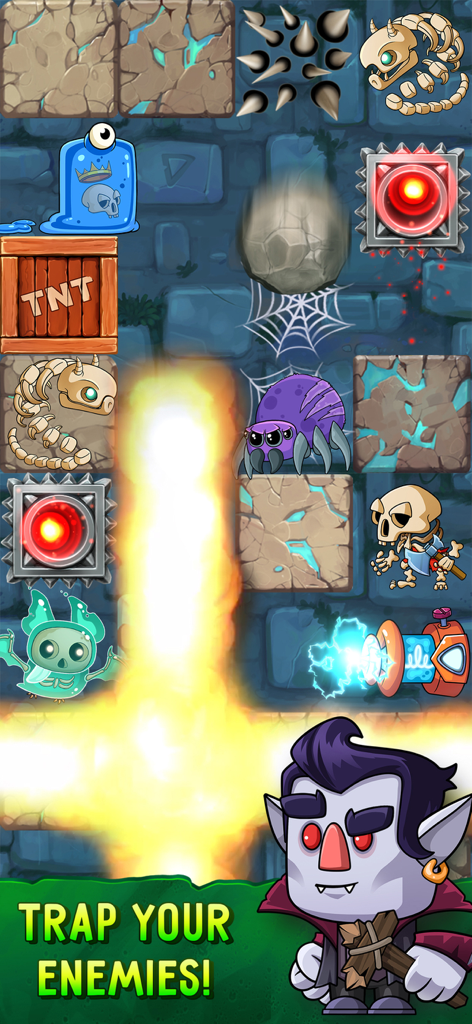 Dig Out! Mine Adventure - Vampire miner hero using traps and weapons against underground monsters in Dig Out Mine Adventure.
