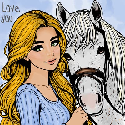 realistic girl with horse