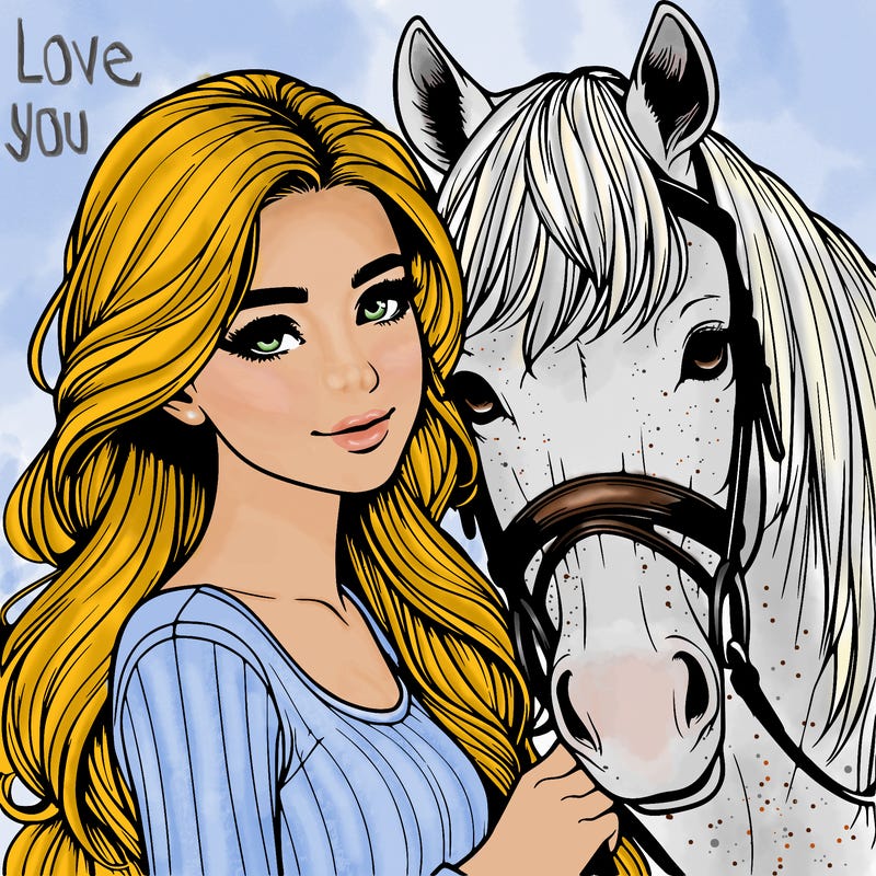 realistic girl with horse