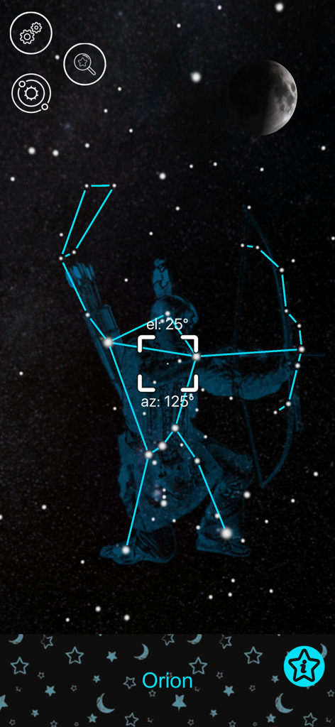 Star Map Tracker: Sky Journey - Augmented reality view of the Orion constellation with star tracking data