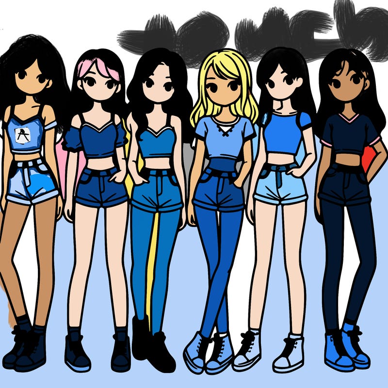 a group of girls wearing crop tops and shorts