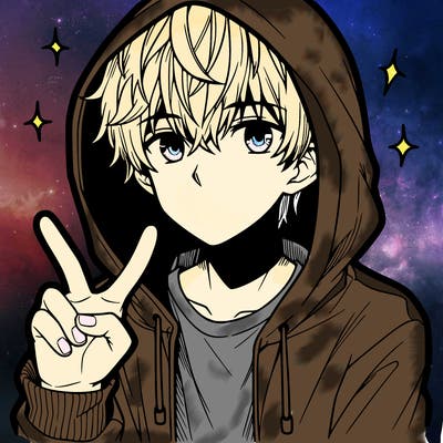 teenage manga boy in a hoodie, doing ✌