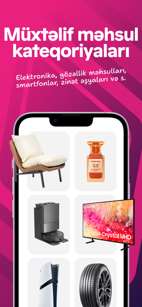 Birmarket: Online Shopping App - Screenshot of Birmarket app displaying a wide range of product categories including electronics, home appliances, perfume, and furniture.