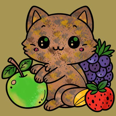cute cat with fruits