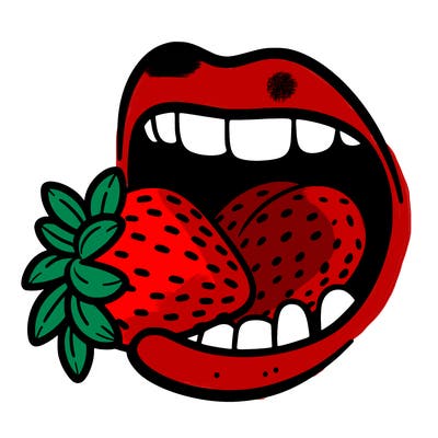 mouth eating a strawberry