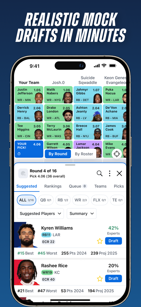 FantasyPros - Fantasy Advice - FantasyPros app mock draft simulator with expert player suggestions and rankings