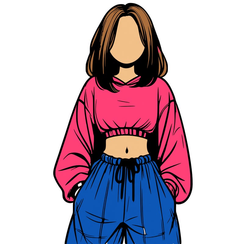 realistic girl faceless with baggy pants and a crop top