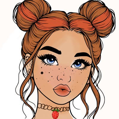 realistic girl with two buns on her hair and lips