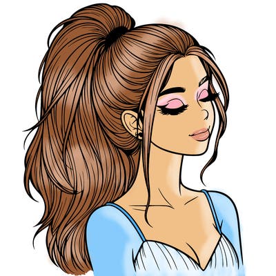 realistic girl with a high ponytail