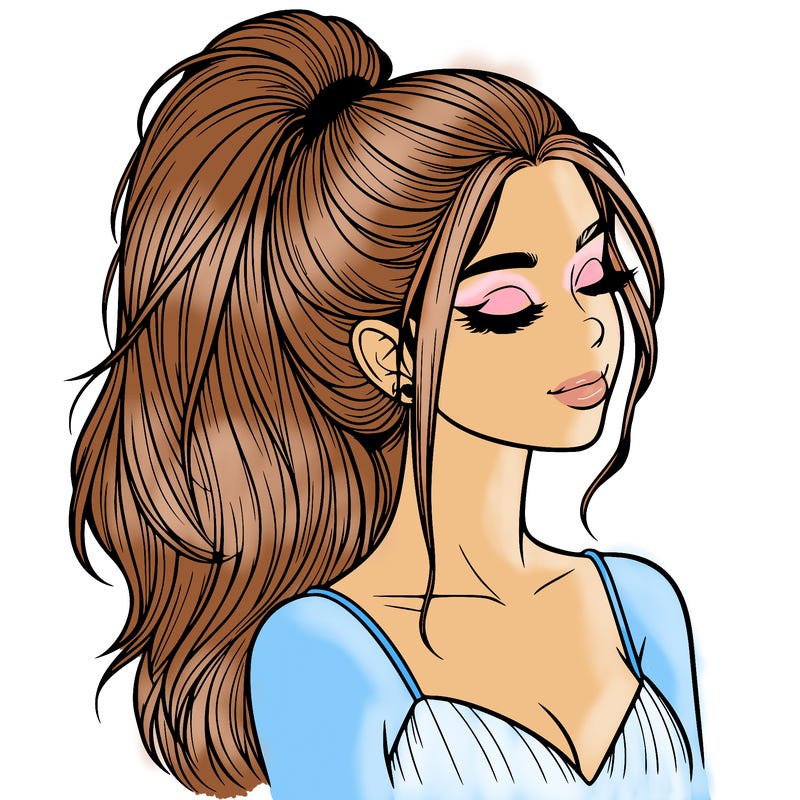 realistic girl with a high ponytail