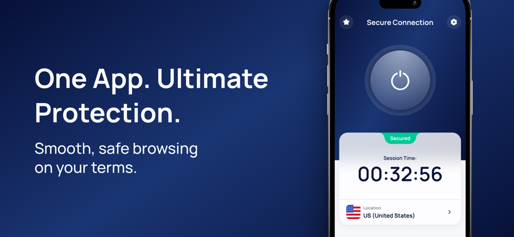 Aplicativo móvel Trusted Guard Ecoravex mostrando uma conexão VPN segura na tela de um iPhone