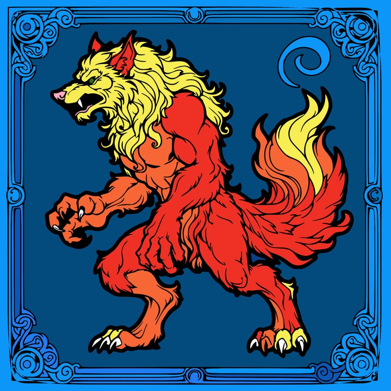 werewolf fantasy style thin outline