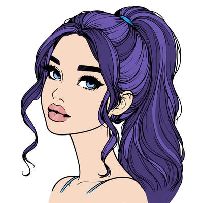 realistic girl with a ponytail on her hair and lips