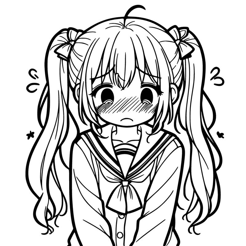 embarrassed girl with twintails and school uniform