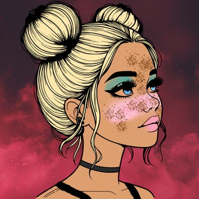 realistic girl with buns on the top of her head