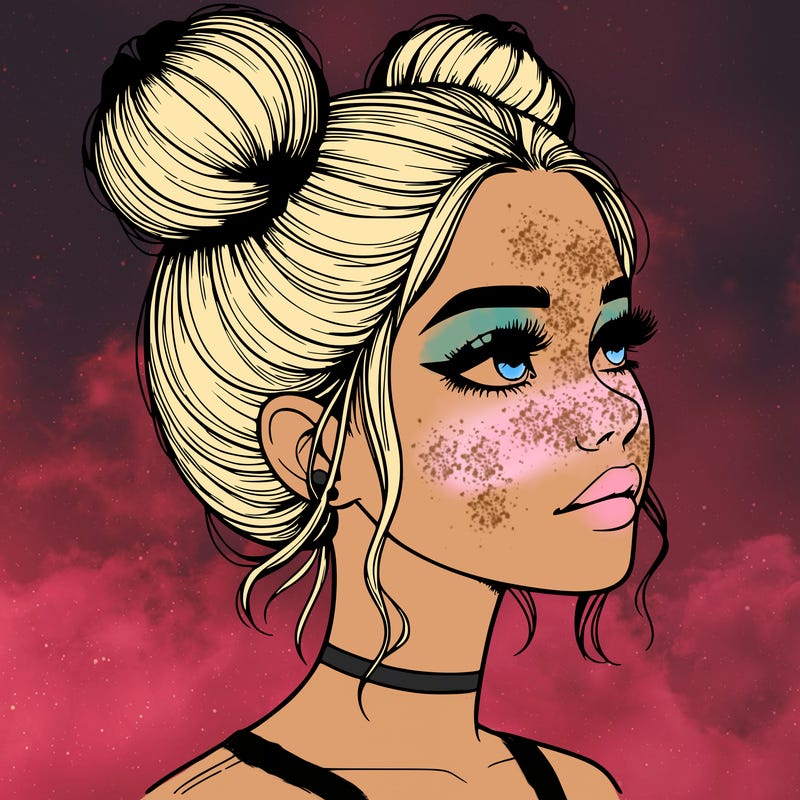 realistic girl with buns on the top of her head