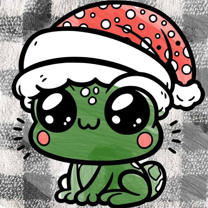 a cute frog wearing a santa hat