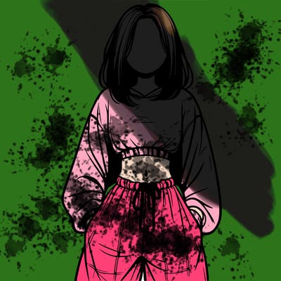 realistic girl faceless with baggy pants and a crop top