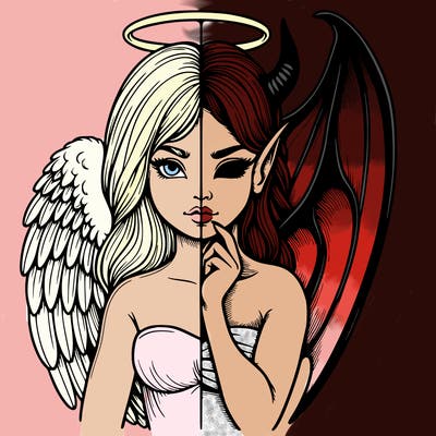 realistic angel half demon