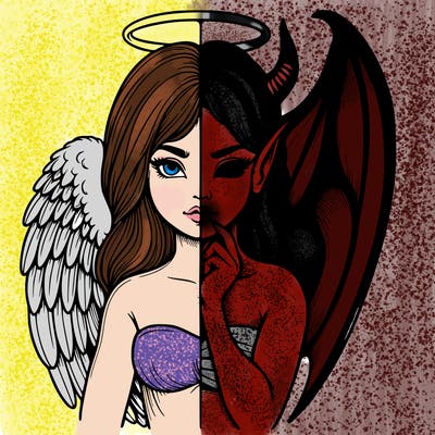 realistic angel half demon