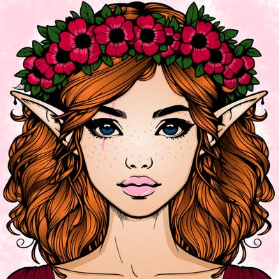 realistic female elf with flower crown