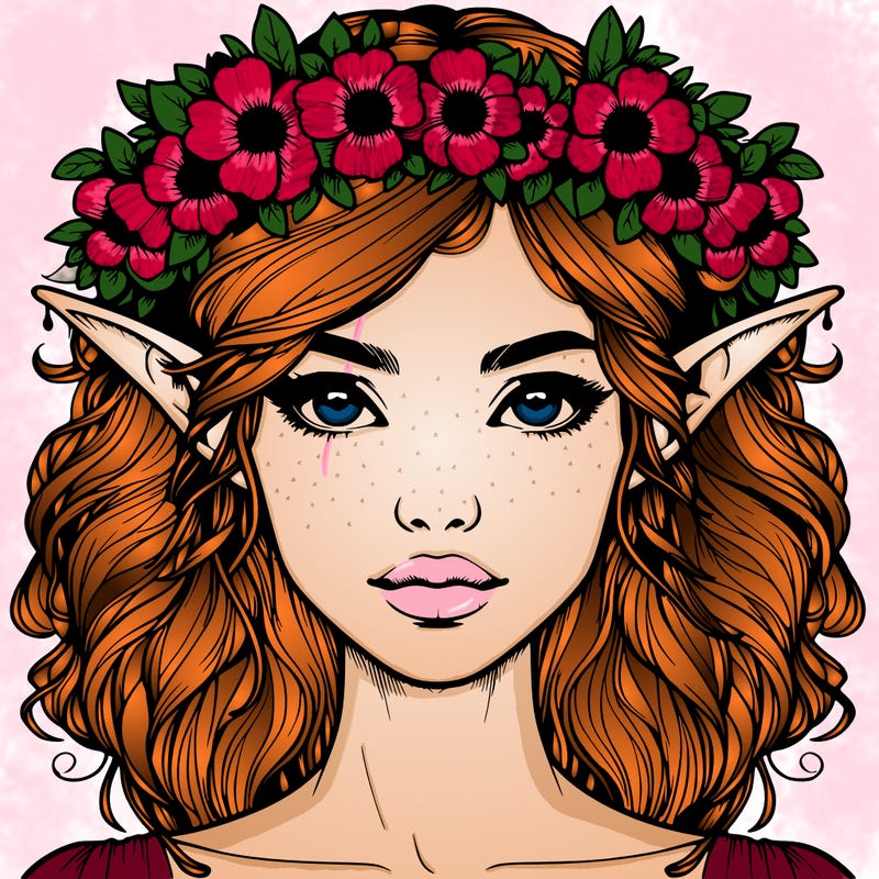 realistic female elf with flower crown