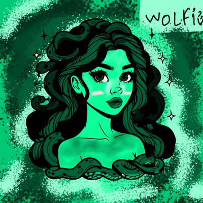 realistic girl with snakes as hair