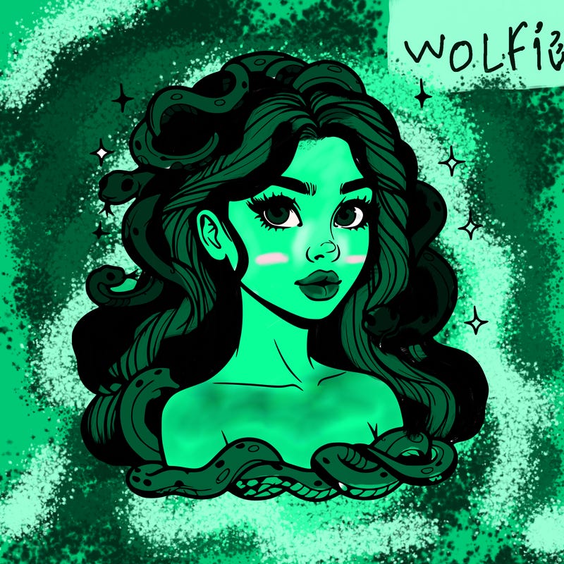 realistic girl with snakes as hair