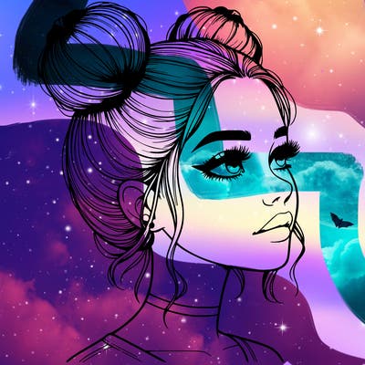 realistic girl with buns on the top of her head