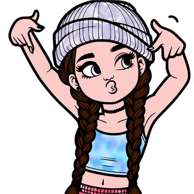 realistic teenage girl with braids and a beanie and crop top doing 🫶🏼