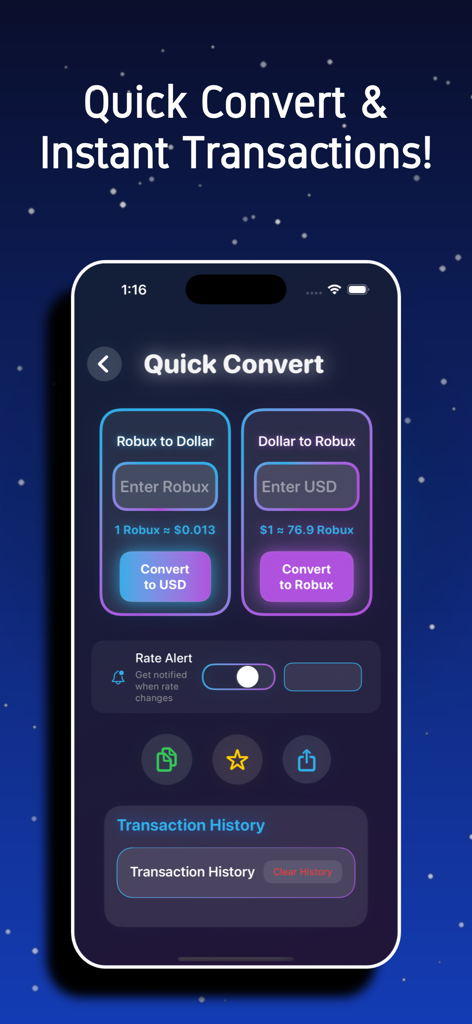 Interface of the Quick Convert feature showing Robux to USD and USD to Robux conversion rates