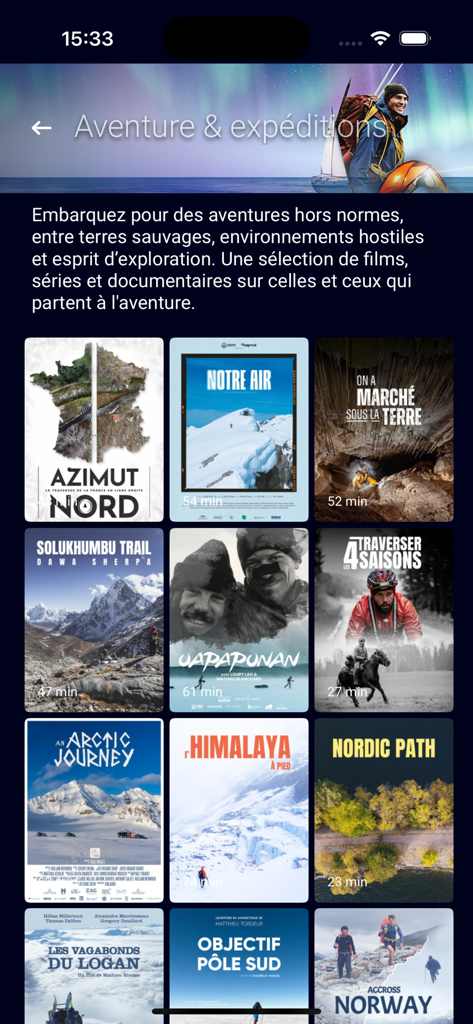 Uptrack - Browsing the adventure and expedition documentary library on the Uptrack mobile app
