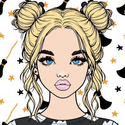 realistic girl with two buns in hair and lips