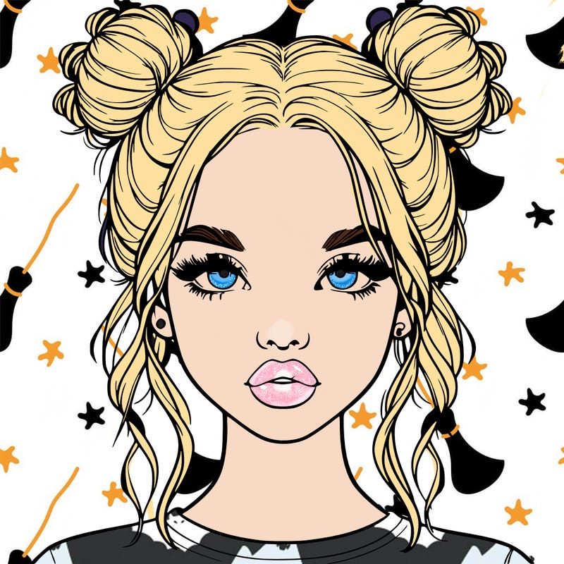 realistic girl with two buns in hair and lips