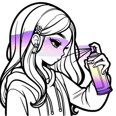 a realistic girl spray painting