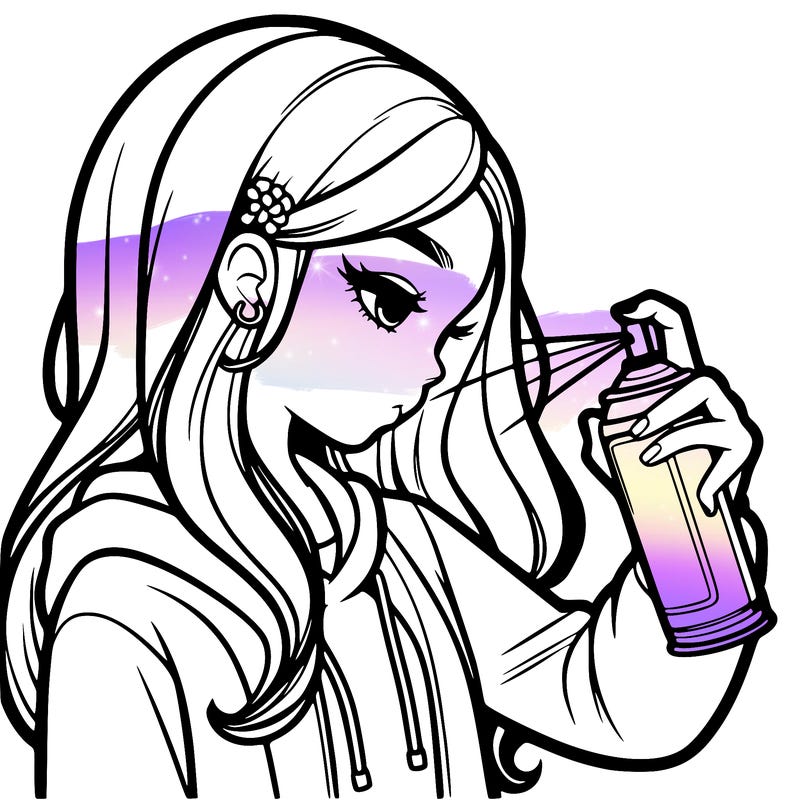 a realistic girl spray painting