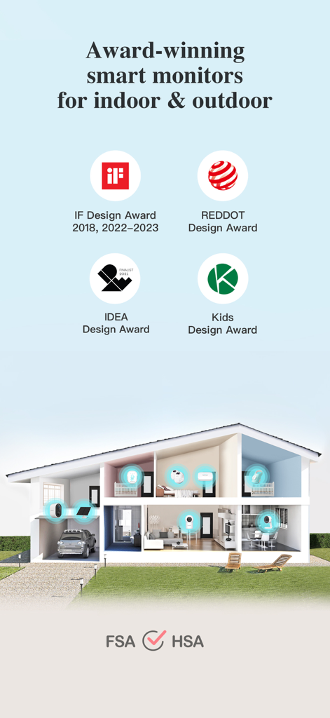 Sense-U Baby - Sense-U Baby award-winning smart monitors shown in a cross-section home illustration