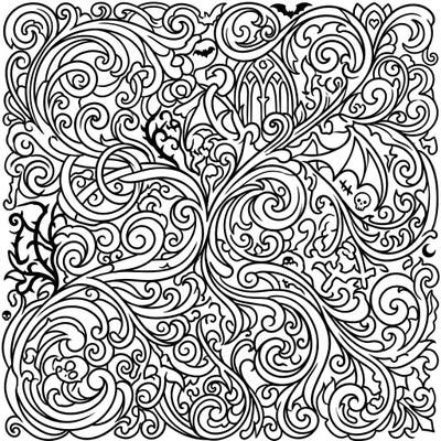 Immerse yourself in the dark beauty of this gothic swirling patterns coloring page. Featuring intricate spirals, elegant curves, and subtle gothic elements, it offers a captivating and artistic escape.