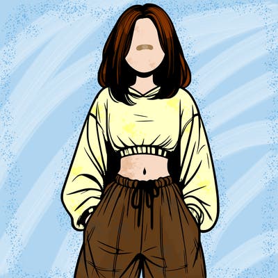 realistic girl faceless with baggy pants and a crop top