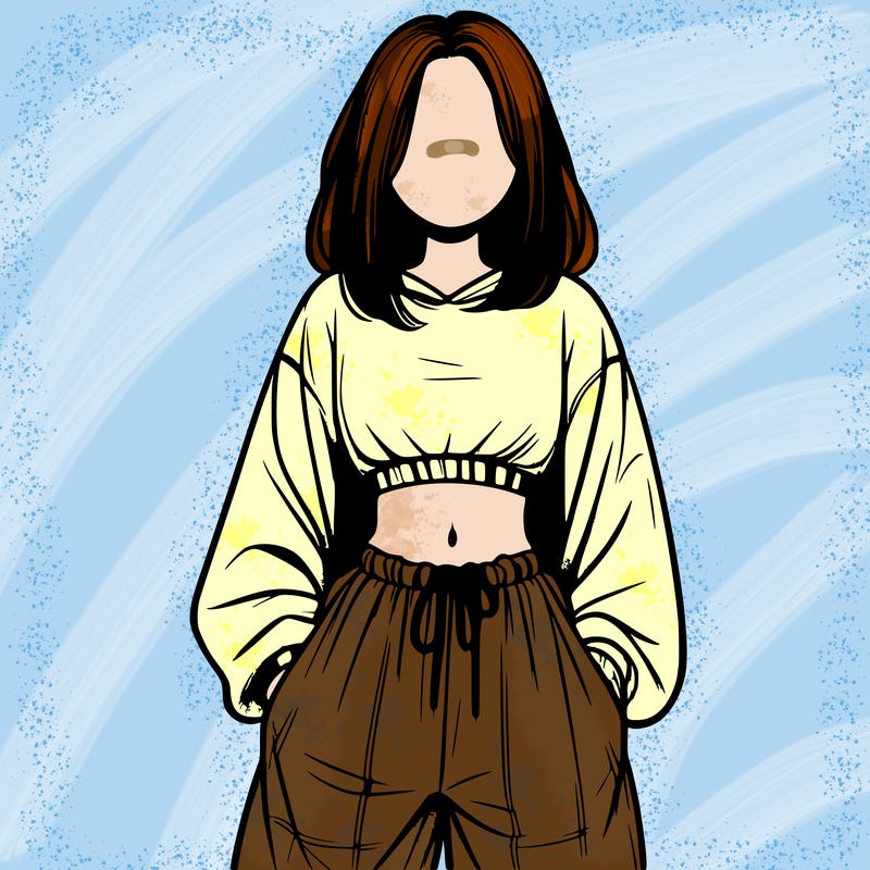 realistic girl faceless with baggy pants and a crop top
