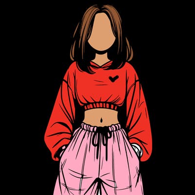 realistic girl faceless with baggy pants and a crop top