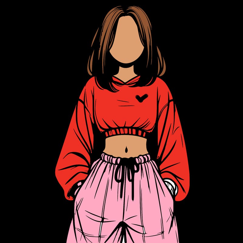 realistic girl faceless with baggy pants and a crop top