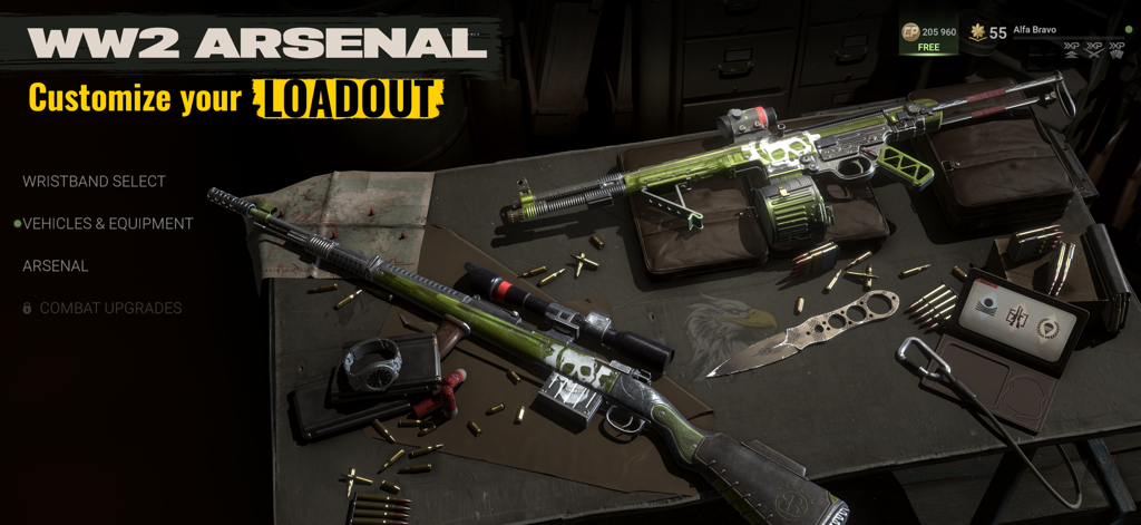 World War Legion: WW2 FPS PvP - Customization screen for World War Legion showing WW2 weapons and tactical loadout options