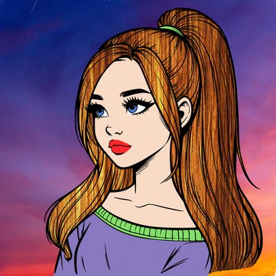 realistic girl with a high ponytail