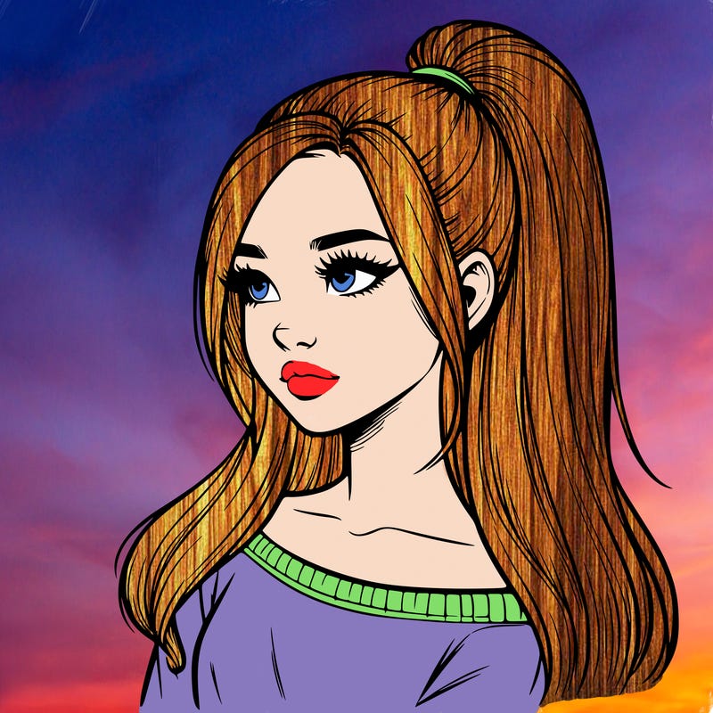 realistic girl with a high ponytail