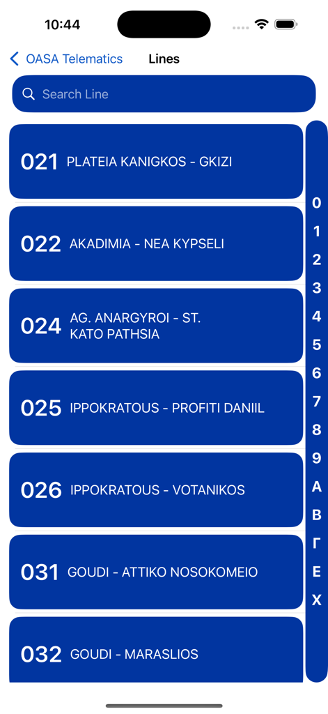 List of bus routes and numbers in the OASA Athens transit app