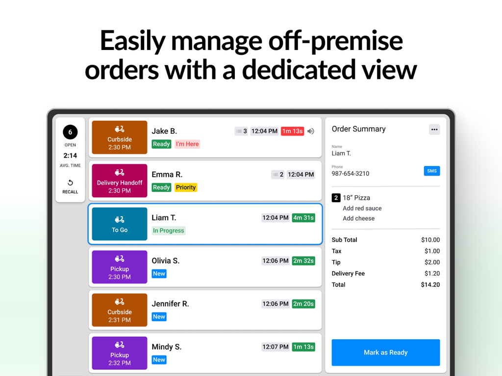 Fresh KDS | #1 Kitchen Display - Fresh KDS tablet interface showing off-premise orders and kitchen status